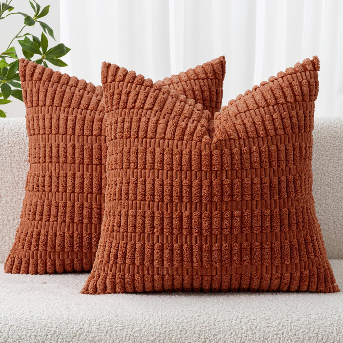 MIULEE Fall Corduroy Decorative Throw Pillow Covers 18x18 Rust Pack of 2