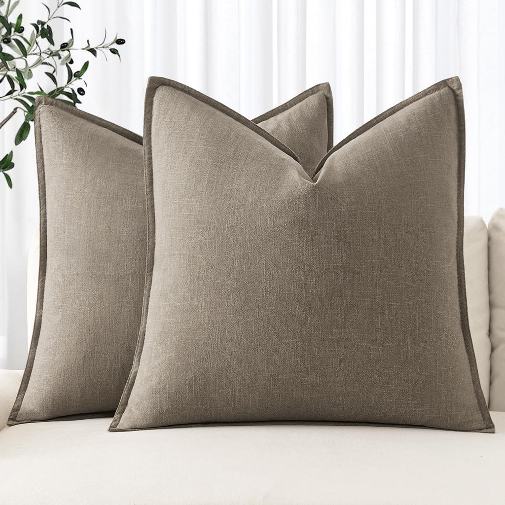 MIULEE Decorative Linen Euro Sham Pillow Covers 22x22 Inch Natural Beige