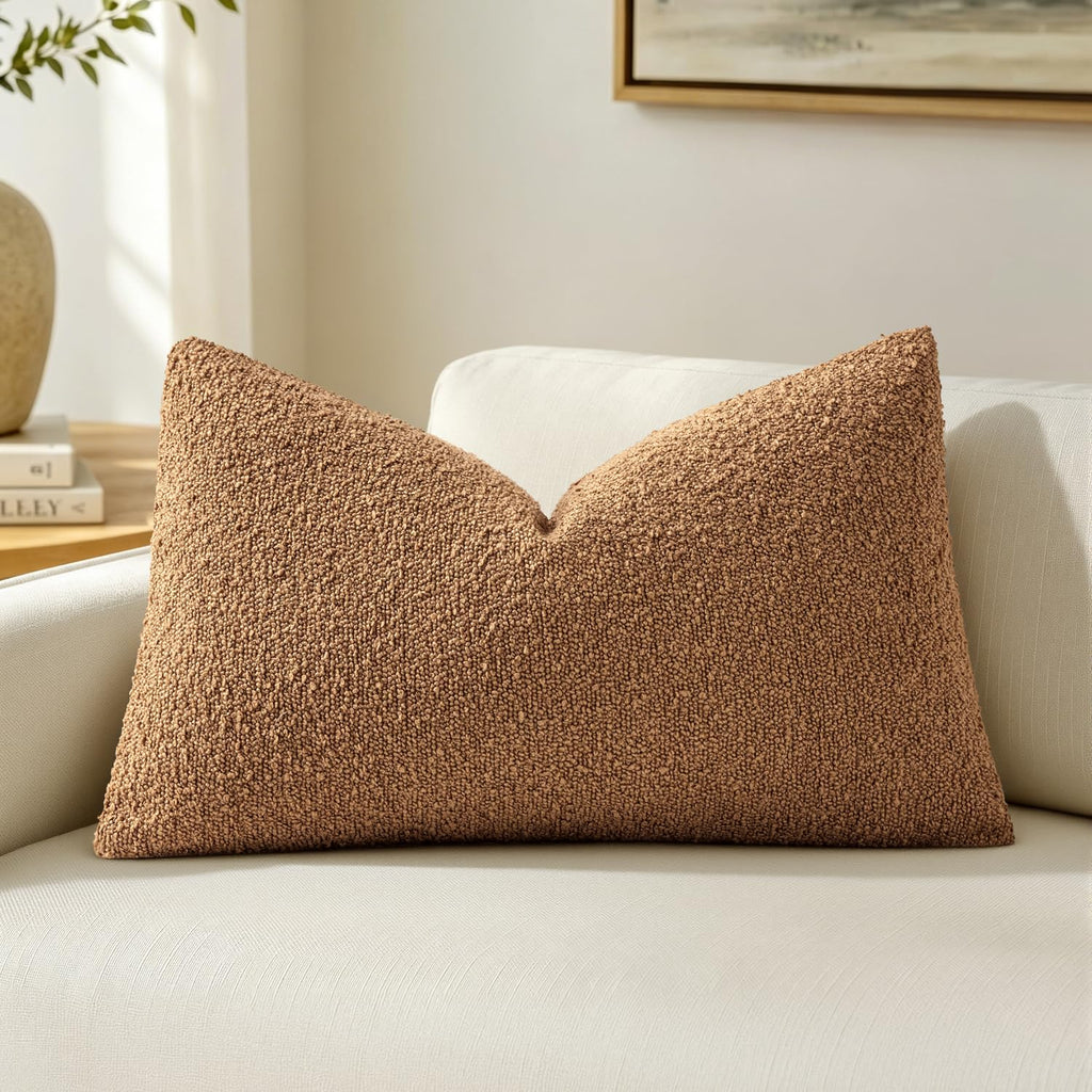 MIULEE Textured Boucle Lumbar Pillow Cover for Bed 12x20 Olive Green