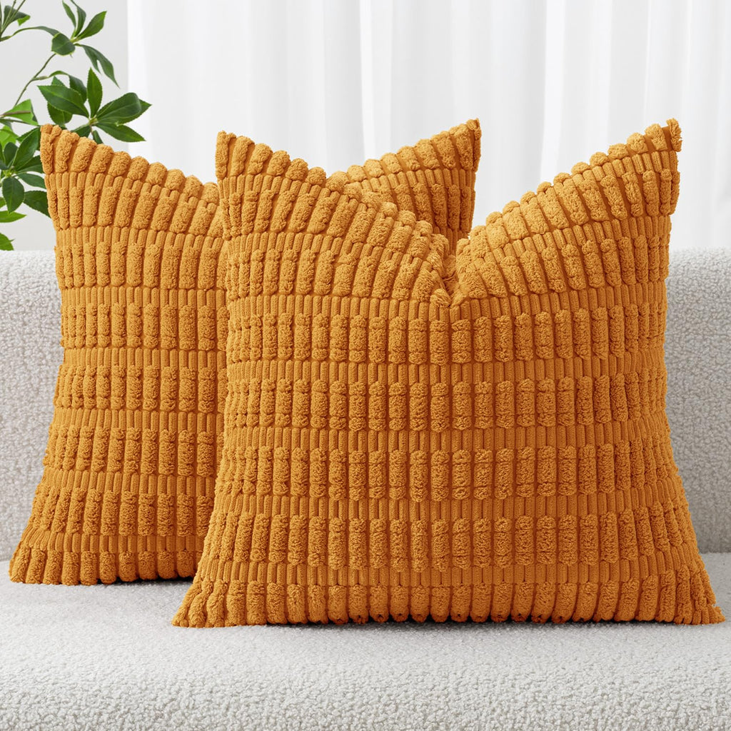 MIULEE Fall Corduroy Decorative Throw Pillow Covers 18x18 Rust Pack of 2