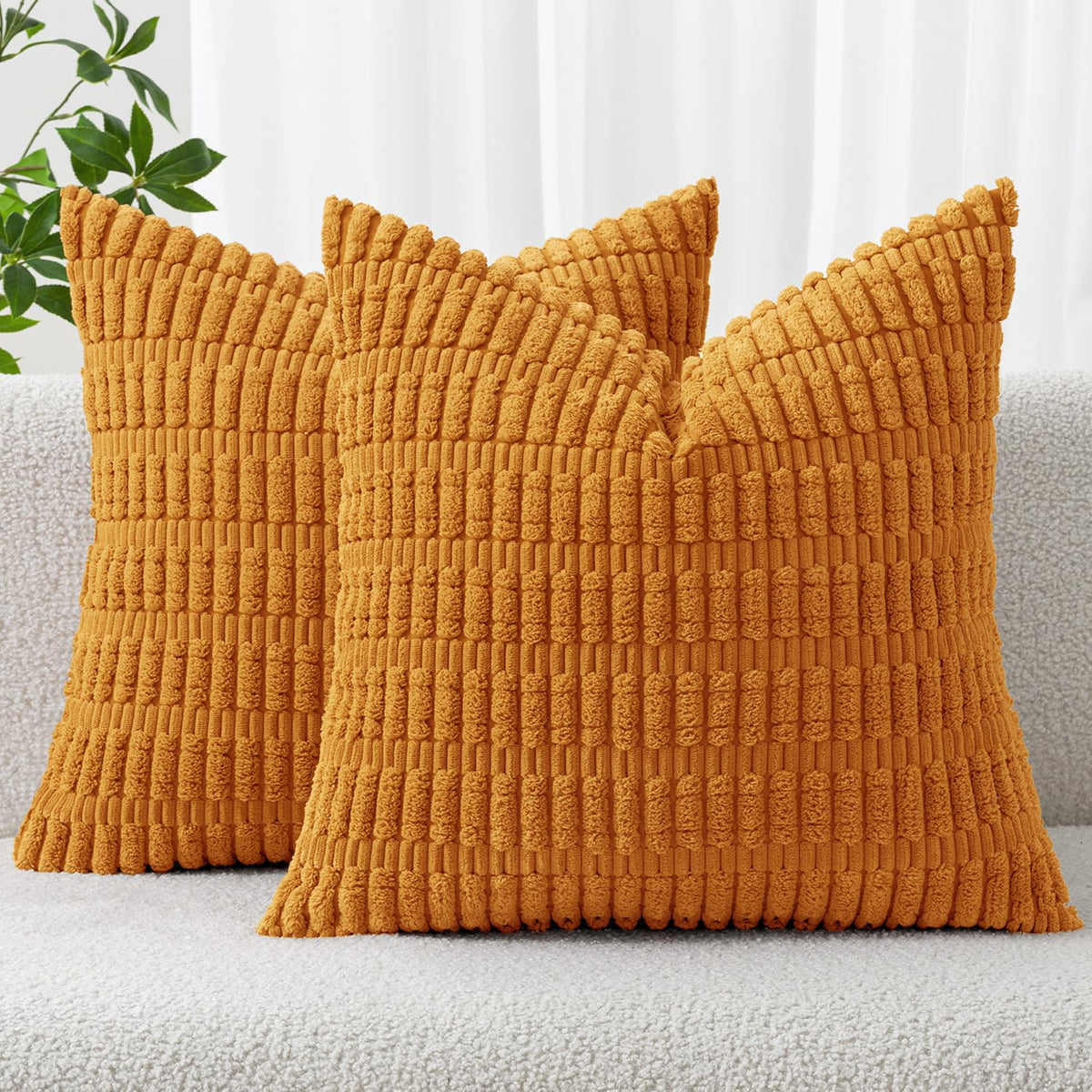 MIULEE Fall Corduroy Decorative Throw Pillow Covers 18x18 Rust Pack of 2