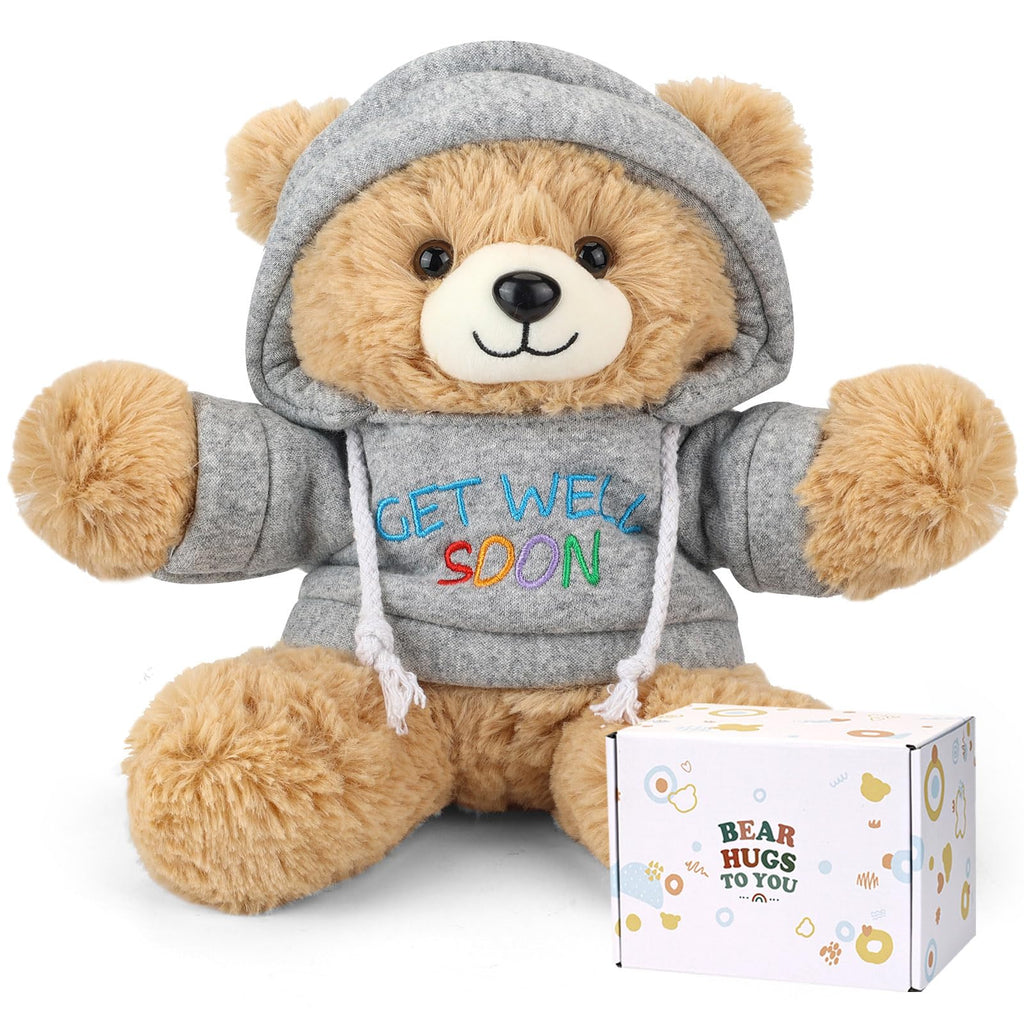 Osacoe Get Well Soon Teddy Bear Stuffed Animal with Gift Box Removable Hoodie for Comfort and Love, for Kids, Women & Men in Tough Time, Get Well Soon Gifts Basket with Beautiful Greeting Card