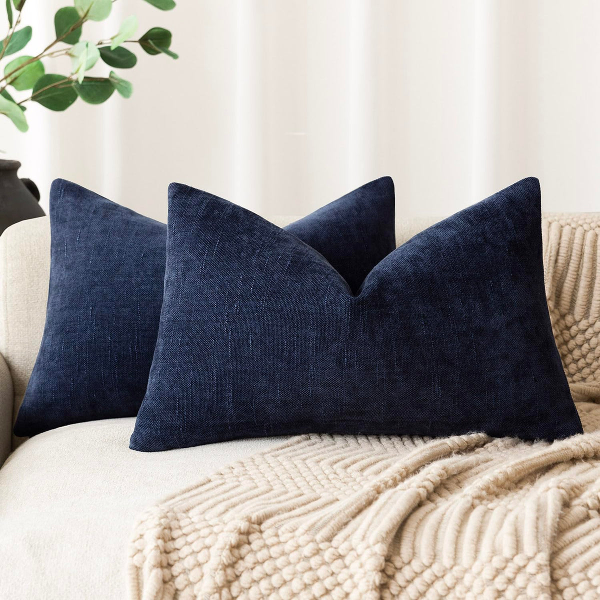 Foindtower Solid Textured Chenille Throw Pillow Covers 20x20 Inch,Taupe