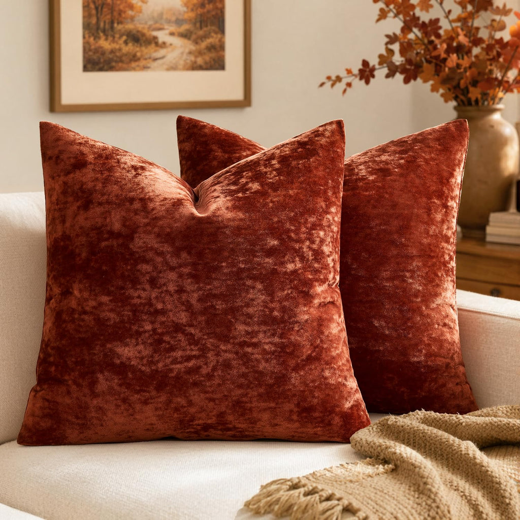 MIULEE Fall Velvet Throw Pillow Covers Burnt Orange 18x18 inch Set of 2