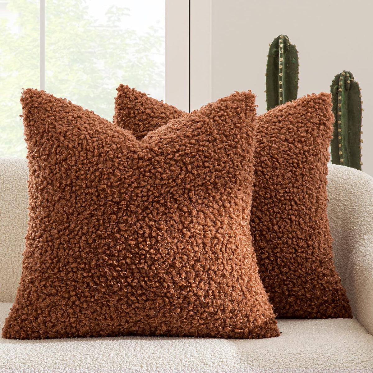 MIULEE Decorative Faux Fur Pillow Covers Sherpa 18x18 Chocolate
