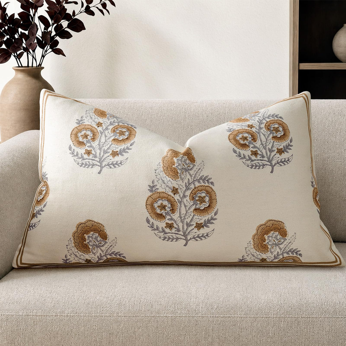 Vintage Floral 14x36 Lumbar Pillow Cover for Bed Pack of 1, Double-Sided Botanical Print Decorative Long Pillowcase Farmhouse Cushion Cover for Sofa Couch Living Bed Room, Sage Green (Cover Only)