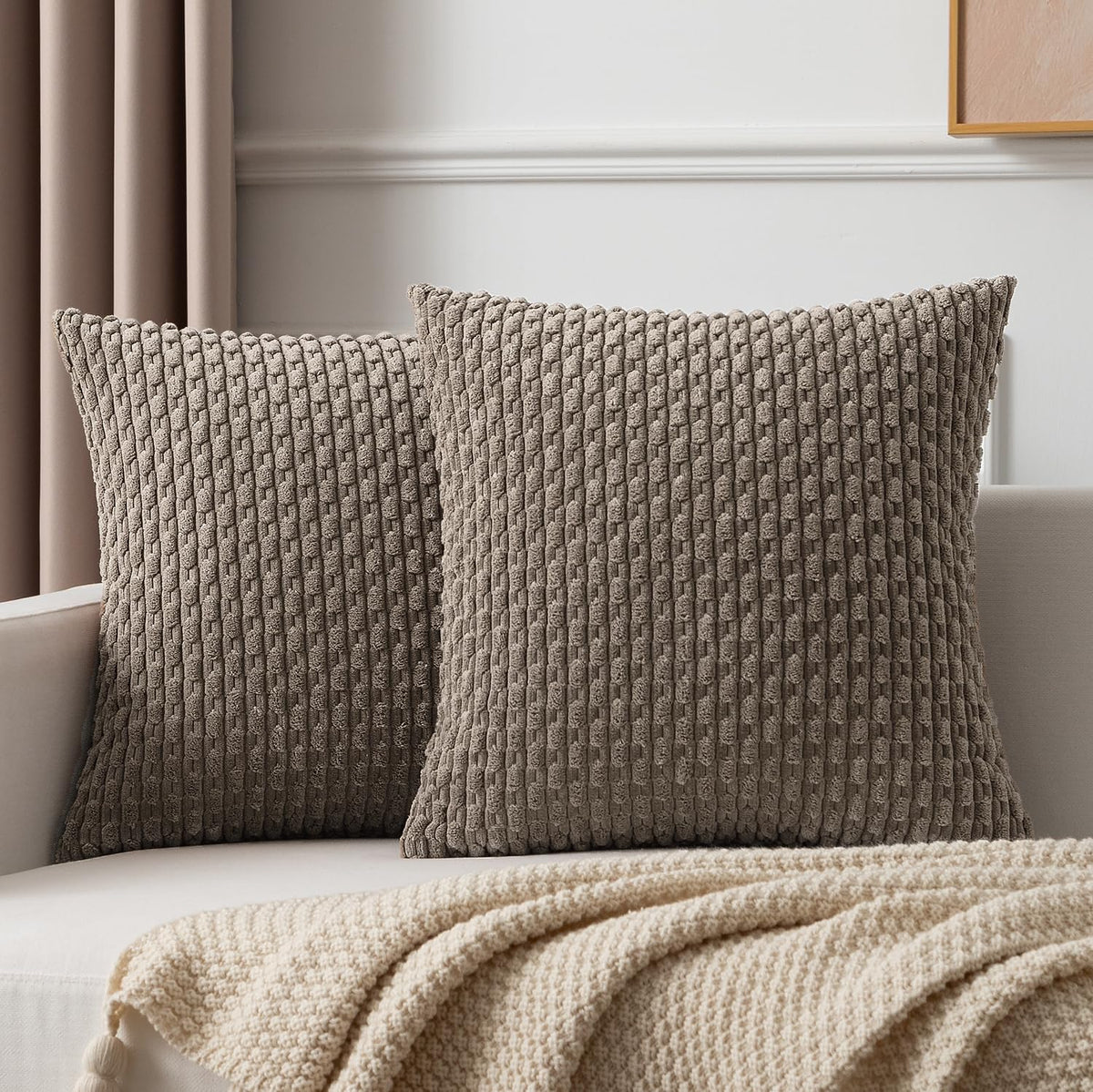 Kevin Textile Soft Corduroy 18x18 Inch Pillow Covers 2 Pack, Sage Green