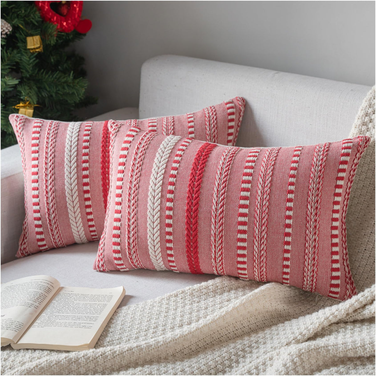 Cethom Boho Throw Pillow Covers 18x18 Inch Set of 2, Farmhouse Decorative Couch Pillow Cases, Navy Blue Accent Pillows of Bed, Sofa Bedroom Living Room Home Decor Cushion Cover