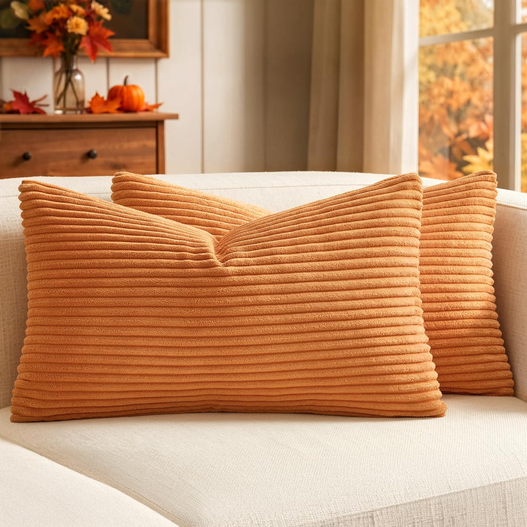 MIULEE Fall Decorative Corduroy Throw Pillow Covers Set of 2 20x20 Orange