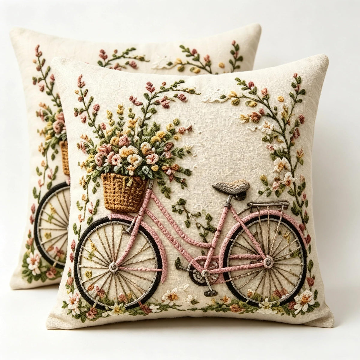 Decorative Throw Pillow Covers, Vintage Floral Pattern in Sage Green and Brown, 2 Pack Square Cushion Cases with Autumn Leaves Design，18x18 Pillows Linen Pillowcase
