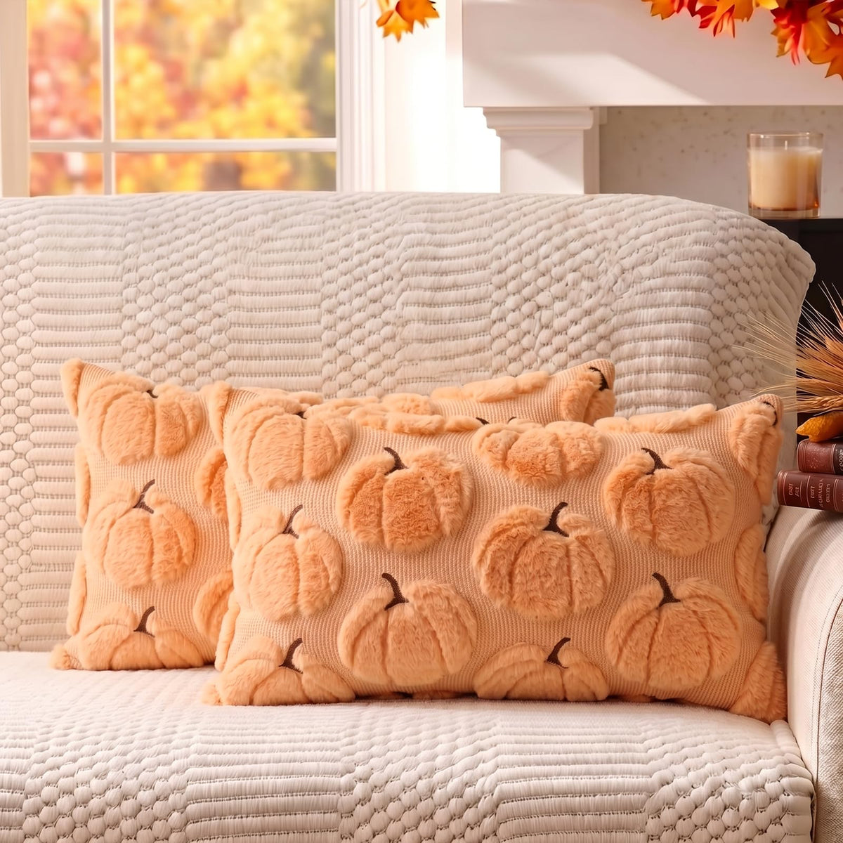 Fall Pillow Covers Pumpkin Fall Decor 18x18 Set of 2 Beige