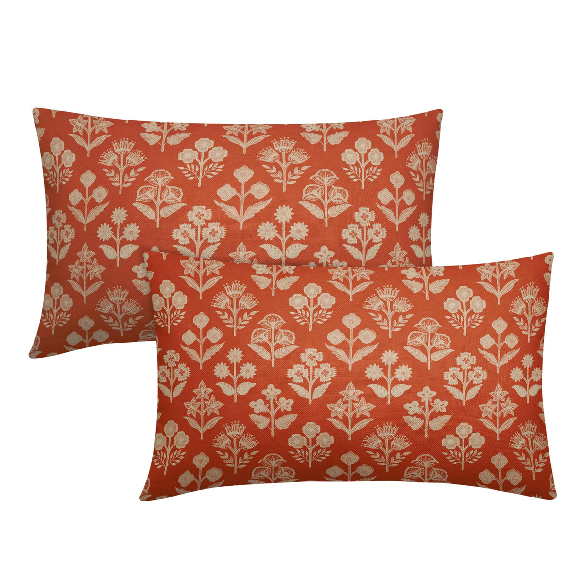 Blue Green Block Print Pillow Covers 18x18 Inch Set of 2, Vintage Floral Spring Decorative Throw Pillow Cases Boho Cushion Covers Rustic Decoration Gift Farmhouse Sofa Couch Bed Decor