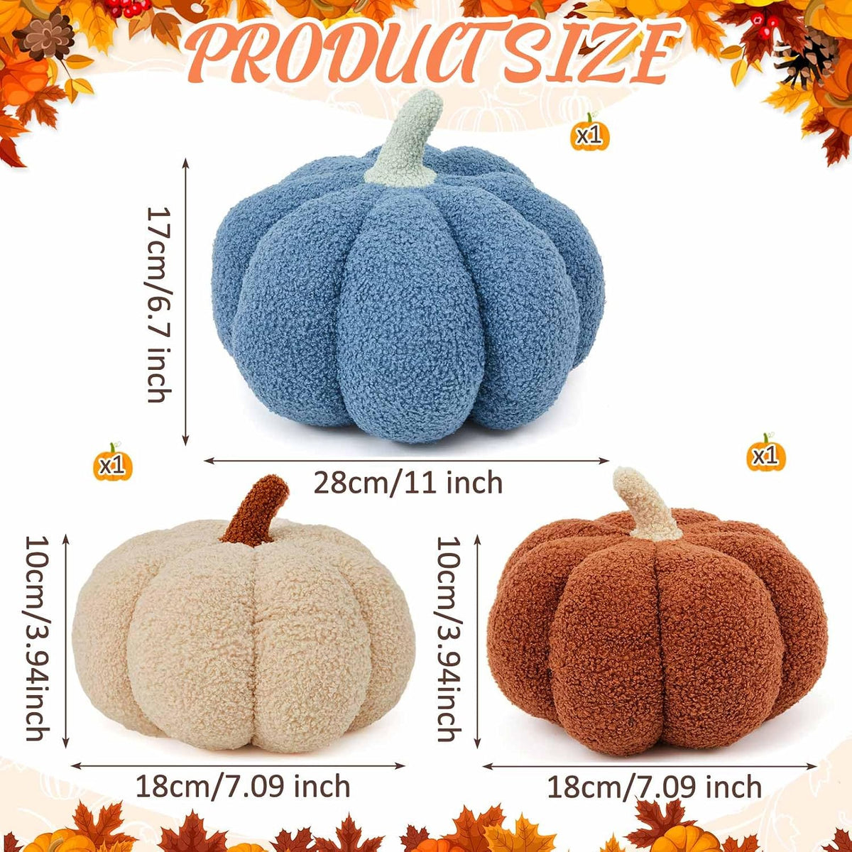 Juexica 3 Pcs Stuffed Pumpkin Pillows Fall Decor Cushions,Cool Neutral