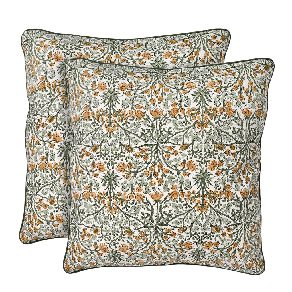 Ridhi Block Print Columbia Blue Pillow Cover 18" x 18" (Pack of 2) Decorative Couch Pillows for Living Room, Chic Boho Cute Outdoor Pillows Covers Gifts for Spring, Easter and Valentine