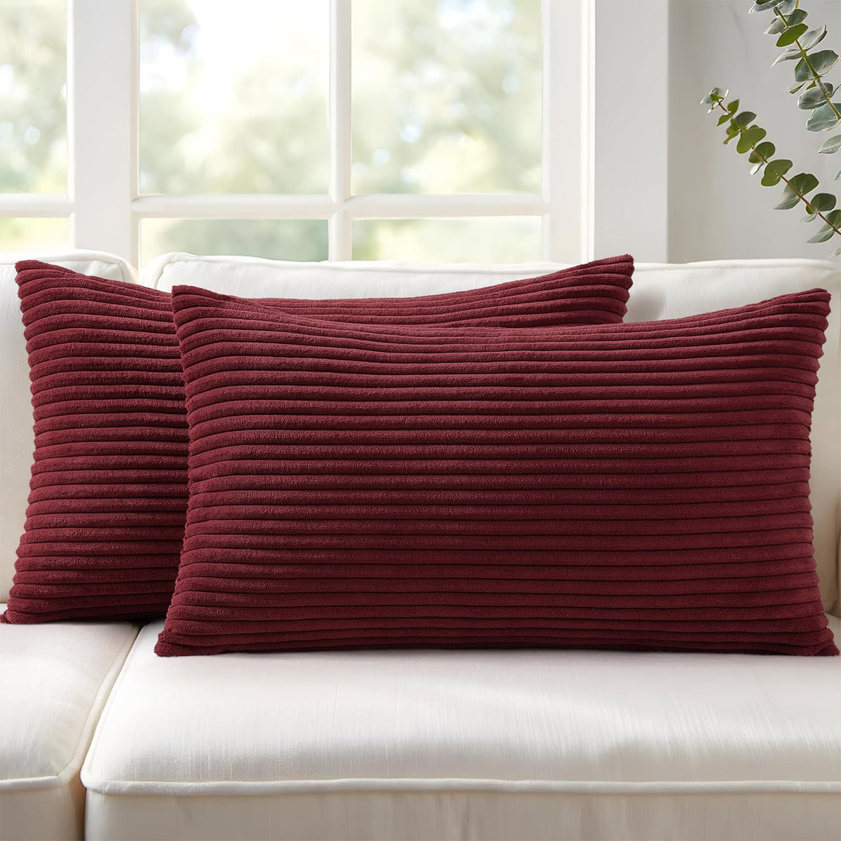 Mecatny Corduroy Fall Decorative Throw Pillow Covers 18x18 Set of 2 Khaki