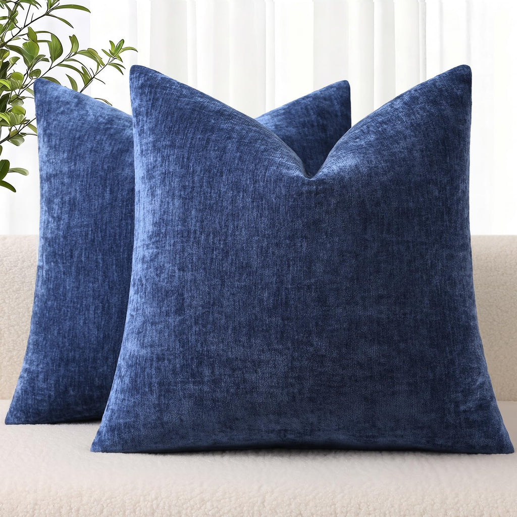 decorUhome Soft Chenille Moss Green Throw Pillow Covers 18X18 Set of 2