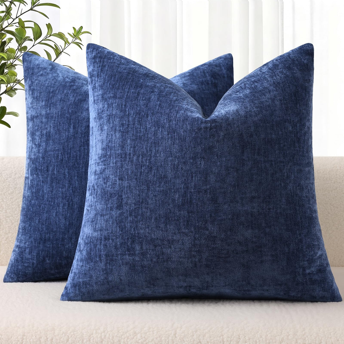 decorUhome Soft Chenille Moss Green Throw Pillow Covers 18X18 Set of 2