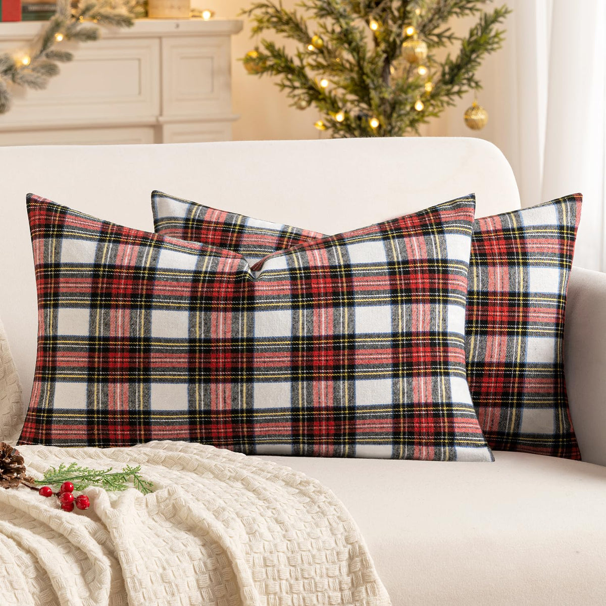 MIULEE Fall Plaid Pillow Covers Scottish Tartan 18x18 Brown
