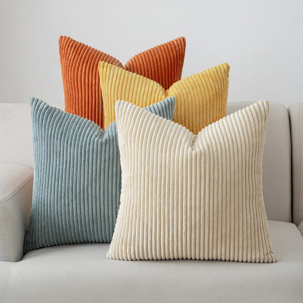 Volcanics Set of 4 Neutral Grey Corduroy Couch Throw Pillow Covers 18x18 in