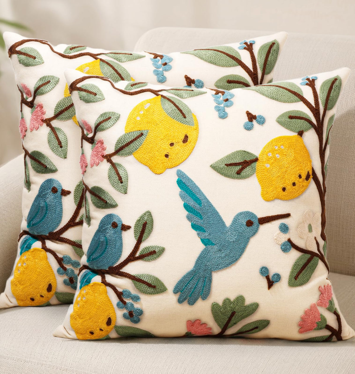 Embroidered Throw Pillow Cover 18x18 Inch, Flower Cluster