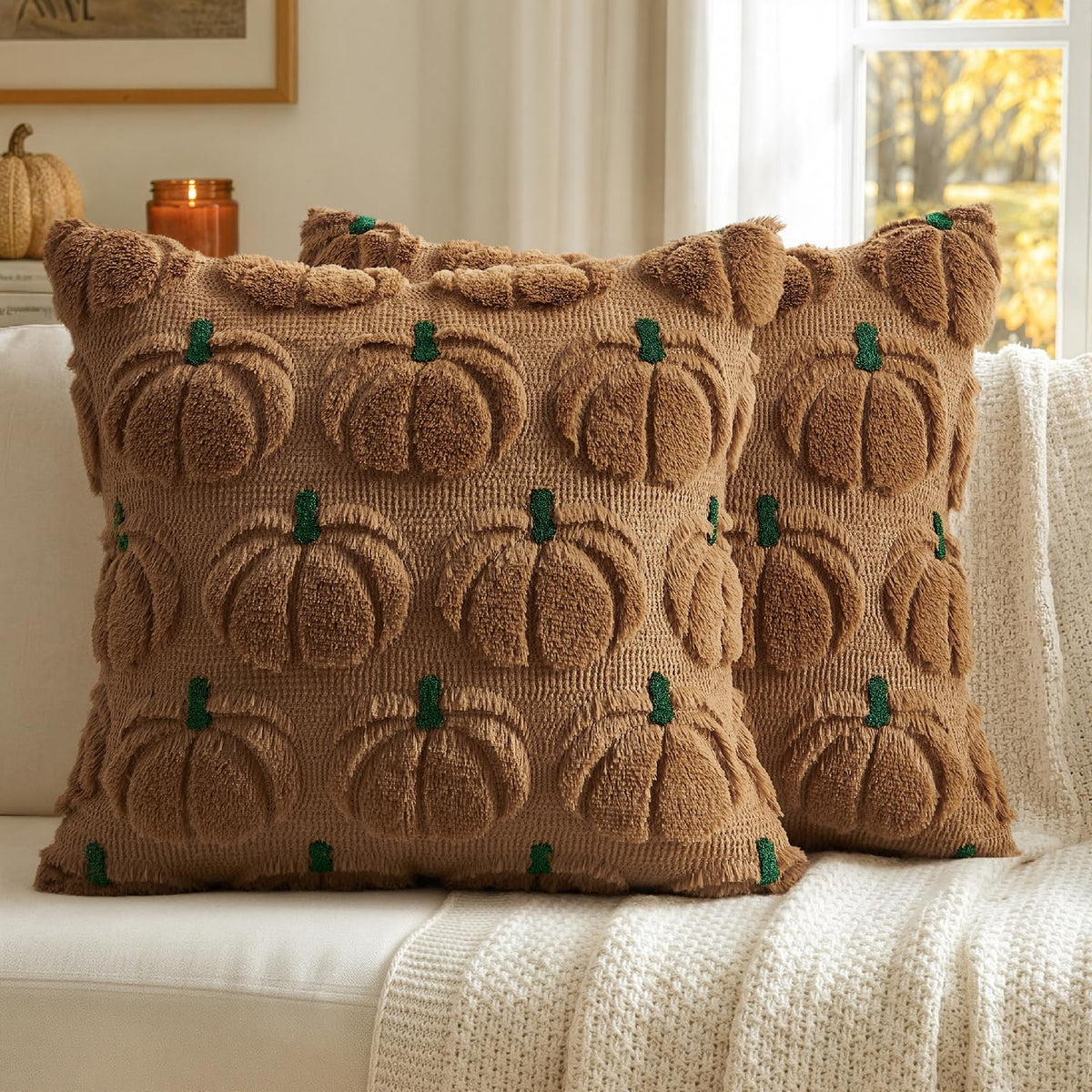 MIULEE Fall Pumpkin Pillow Covers Fall Decor Beige Brown Stem 18x18