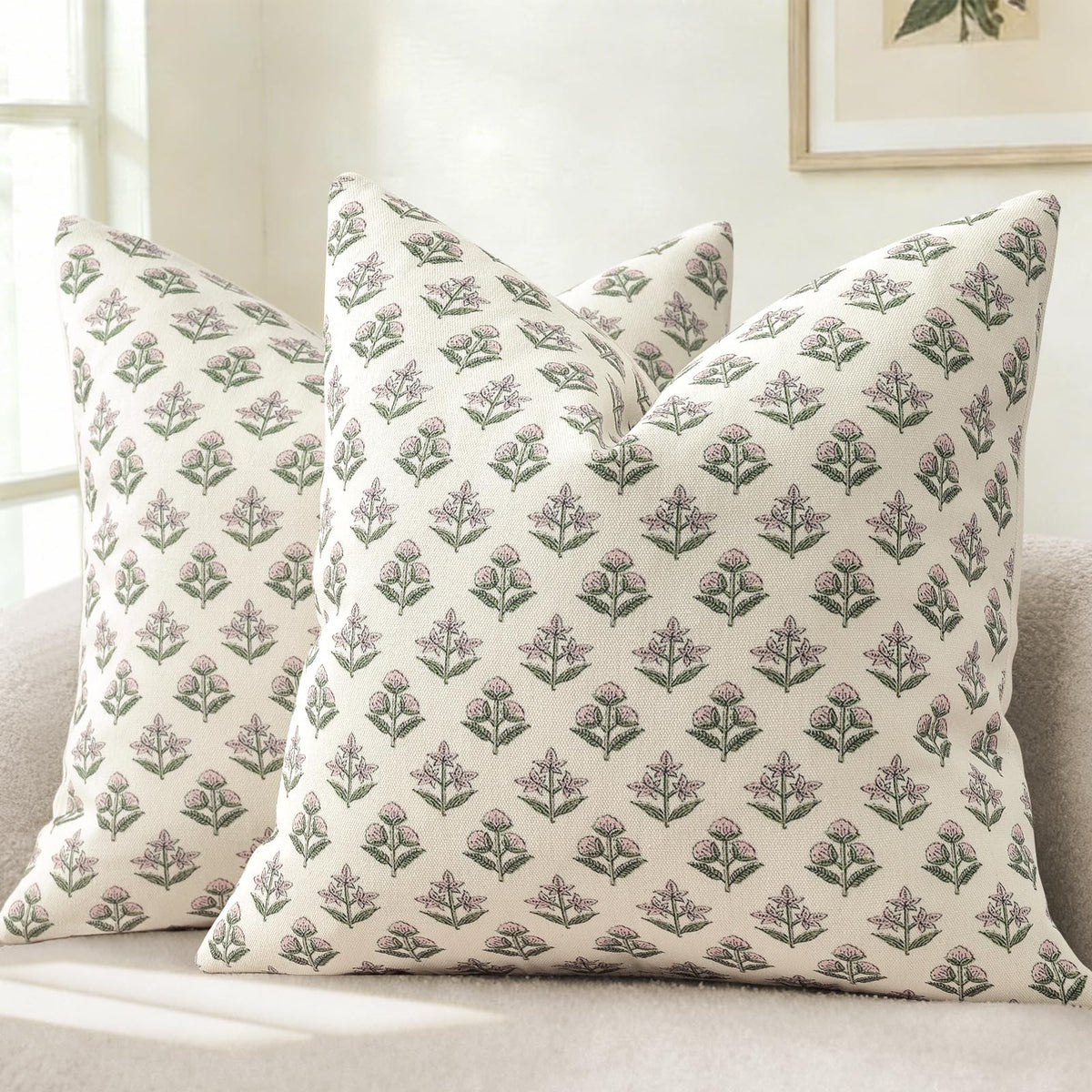 YCOLL Farmhouse Floral Pillow Covers 18x18 Set of 2, Rustic Country Decorative Cushion Covers Vintage Throw Pillow Covers for Sofa Couch Bed Living Room Home Decor, Blue Green