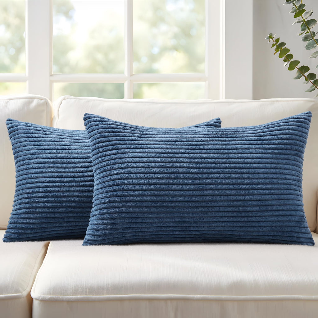 Mecatny Corduroy Fall Decorative Throw Pillow Covers 18x18 Set of 2 Khaki