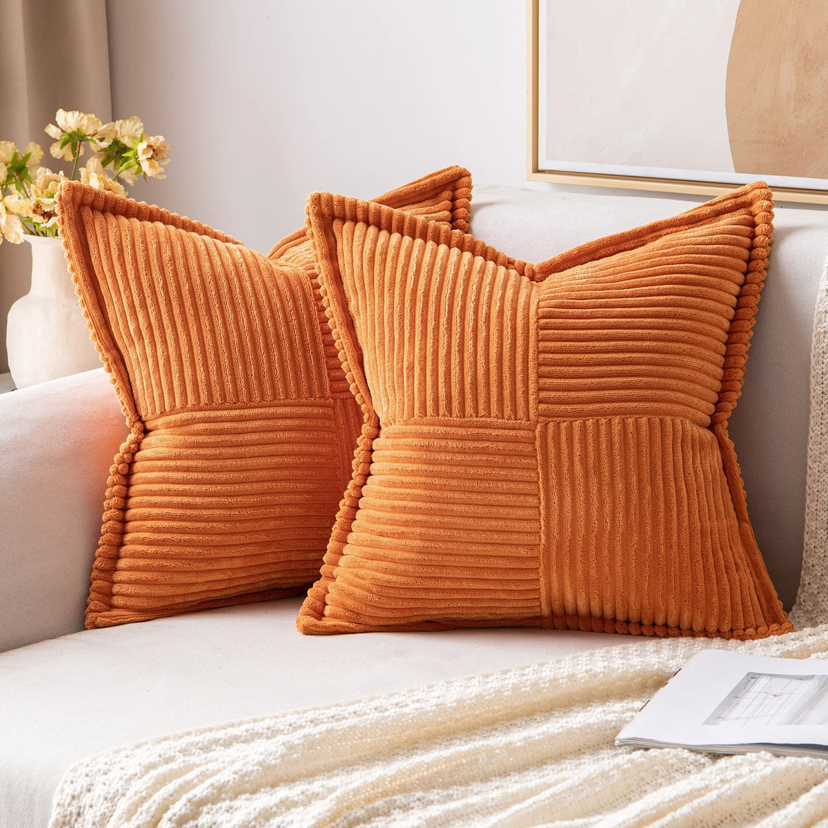 MIULEE Decorative Throw Pillow Covers for Couch 18x18 Inch Beige 2 Pack