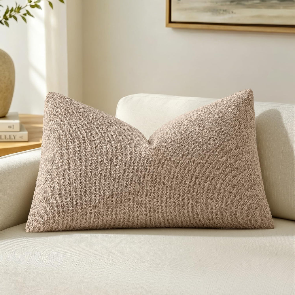 MIULEE Textured Boucle Lumbar Pillow Cover for Bed 12x20 Olive Green
