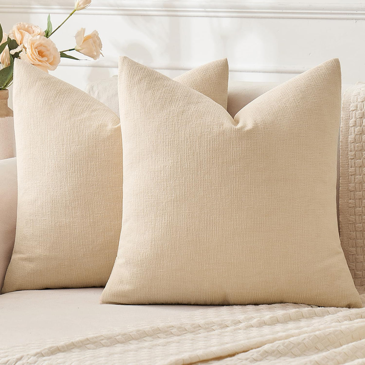 MIULEE Olive Green Chenille Couch Throw Pillow Covers, 18x18