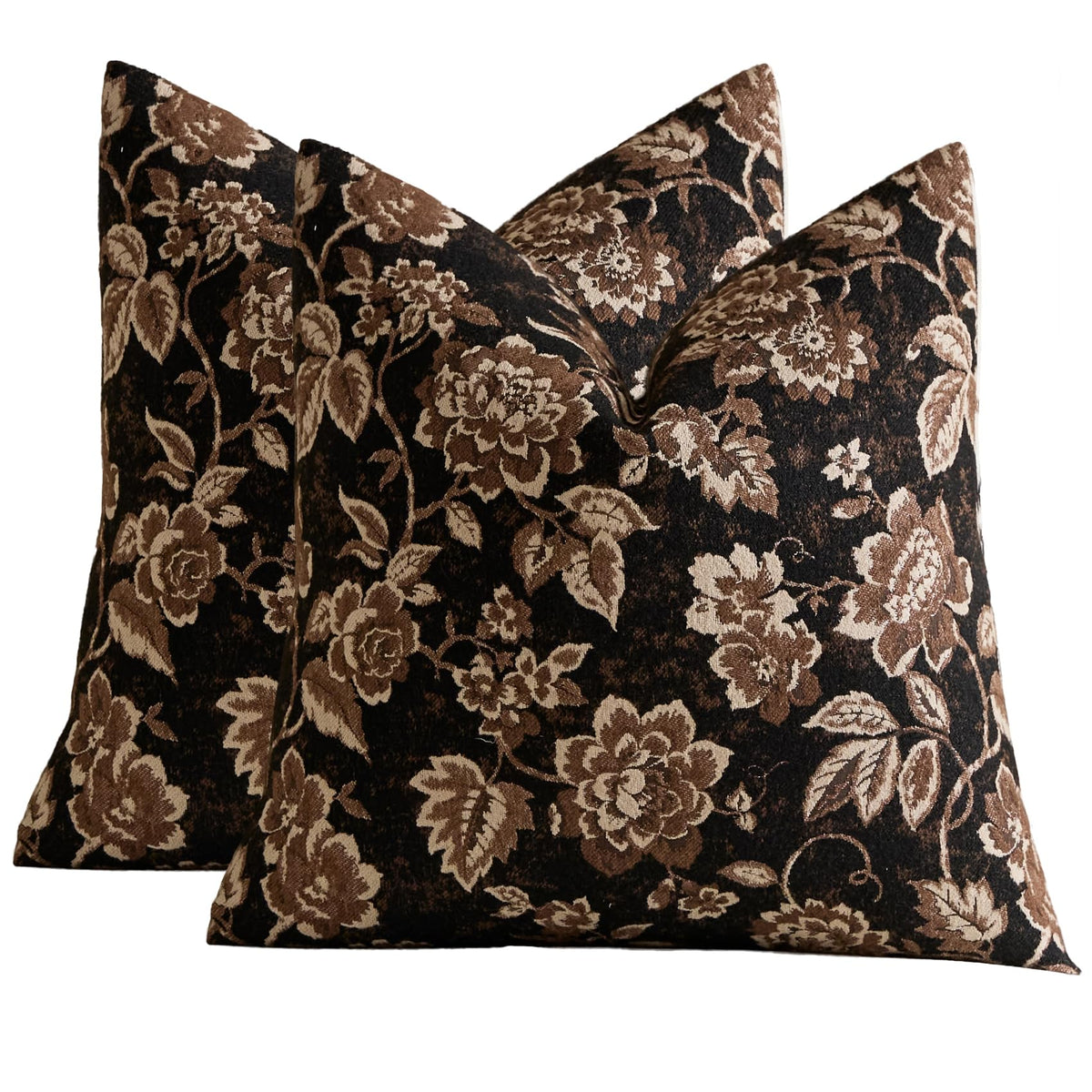 Vintage Floral Chenille Throw Pillow Covers 18x18 Set of 2