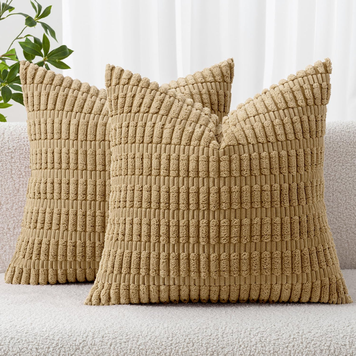 MIULEE Fall Corduroy Decorative Throw Pillow Covers 18x18 Rust Pack of 2