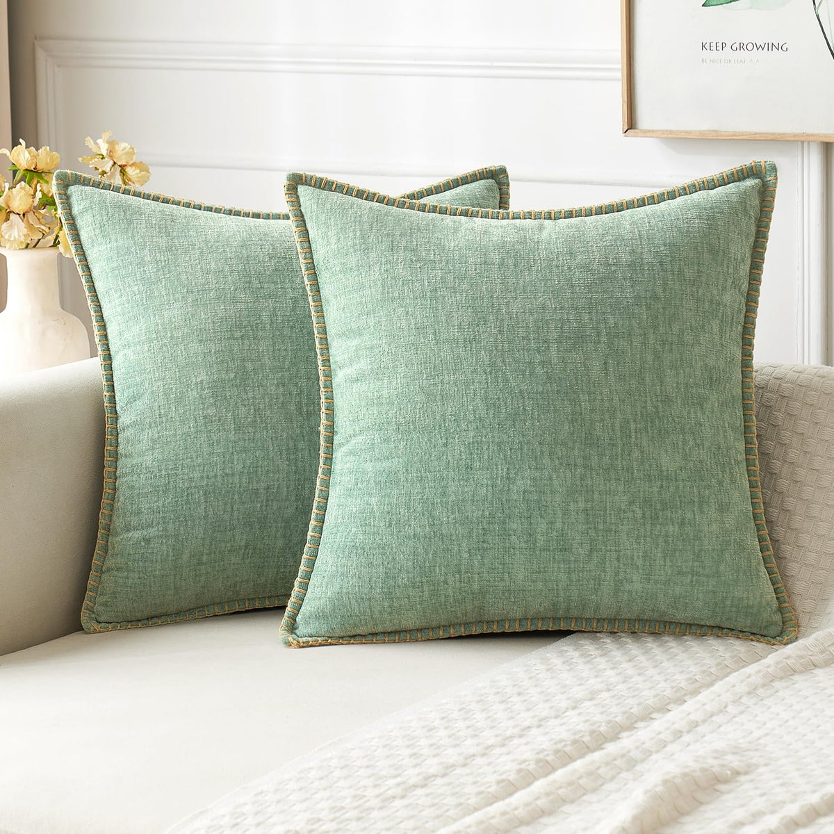 MIULEE Decorative Couch Throw Pillow Covers 18x18 Inch Sage Green 2 Pack