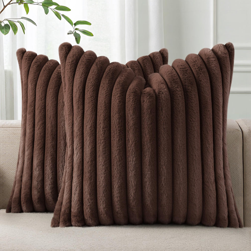 Pallene Faux Fur Decorative Throw Pillow Covers 18x18 Set of 2, Cream White