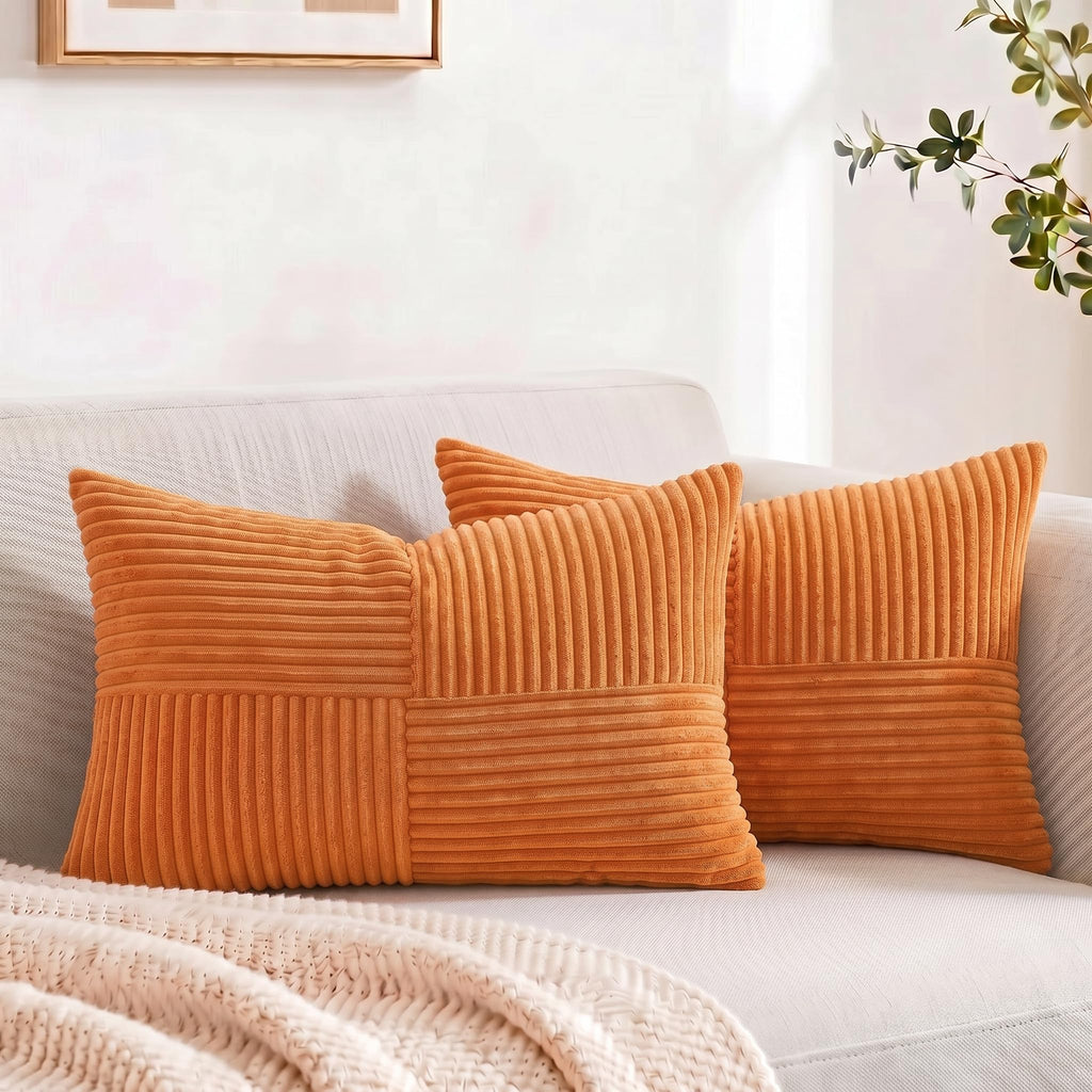 Fancy Homi 2 Packs Rust Boho Decorative Throw Pillow Covers 18x18 Inch for Couch Bed Sofa, Farmhouse Fall Home Decor, Soft Corss Corduroy Patchwork Textured Terracotta Accent Cushion Case 45x45 cm