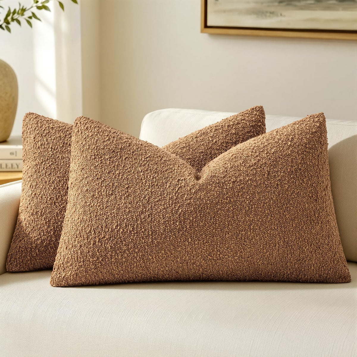 MIULEE 20x20 Decorative Boucle Couch Pillow Covers Beige