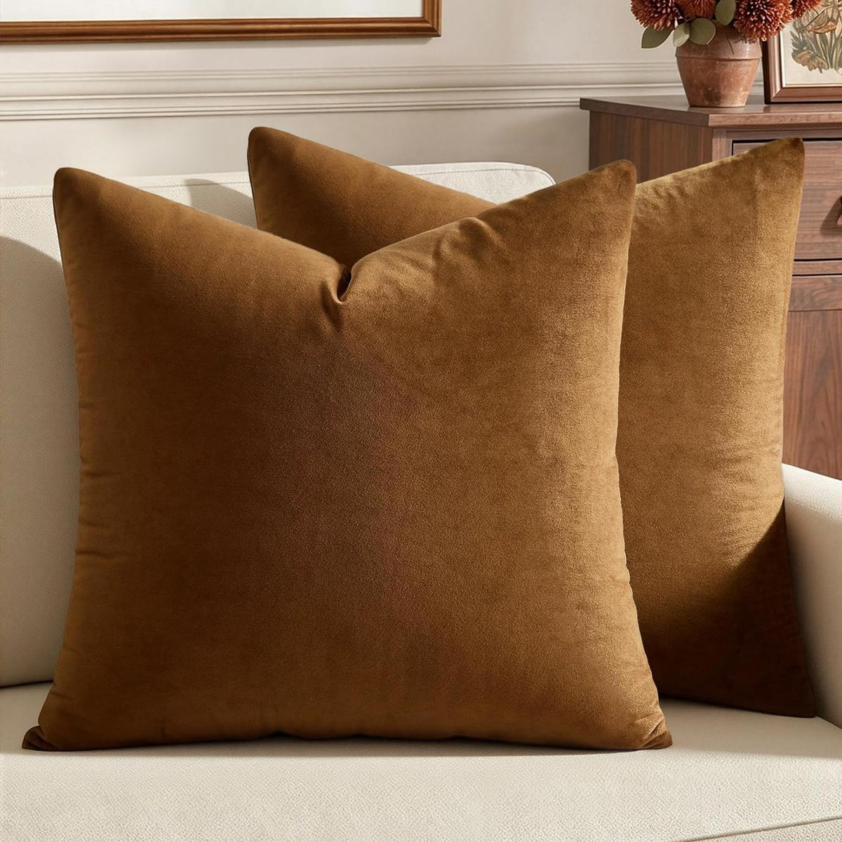 MIULEE Velvet Fall Throw Pillow Covers 20x20 Inch Pack of 2 Burnt Orange