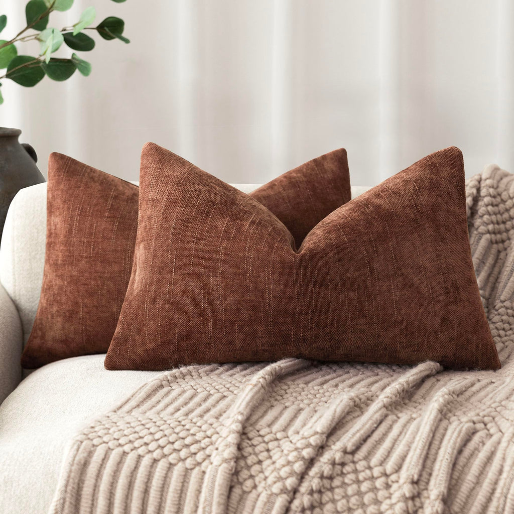 Foindtower Solid Textured Chenille Throw Pillow Covers 20x20 Inch,Taupe
