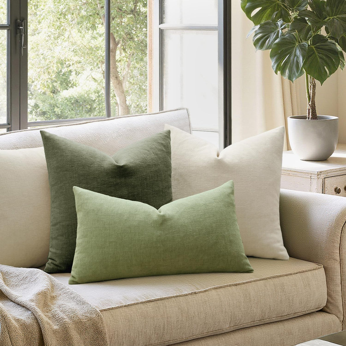 MIULEE Olive Green Chenille Couch Throw Pillow Covers, 18x18