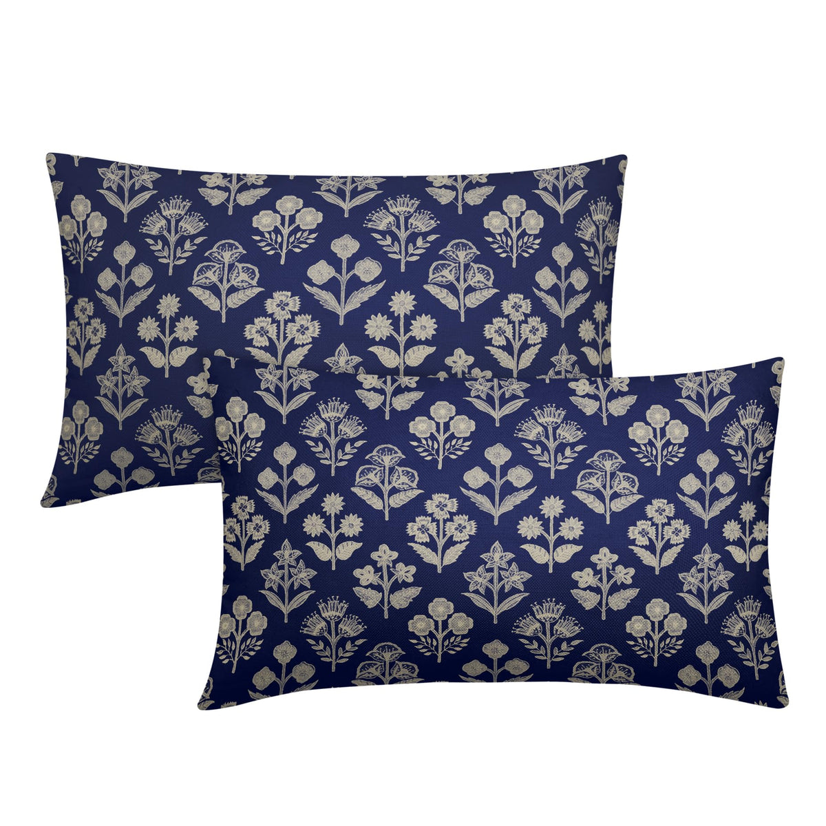 Blue Green Block Print Pillow Covers 18x18 Inch Set of 2, Vintage Floral Spring Decorative Throw Pillow Cases Boho Cushion Covers Rustic Decoration Gift Farmhouse Sofa Couch Bed Decor