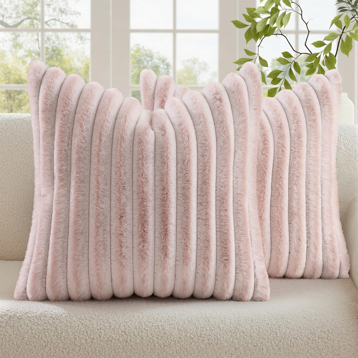 decorUhome Fall Faux Fur Throw Pillow Covers 18x18 Set of 2 Rust