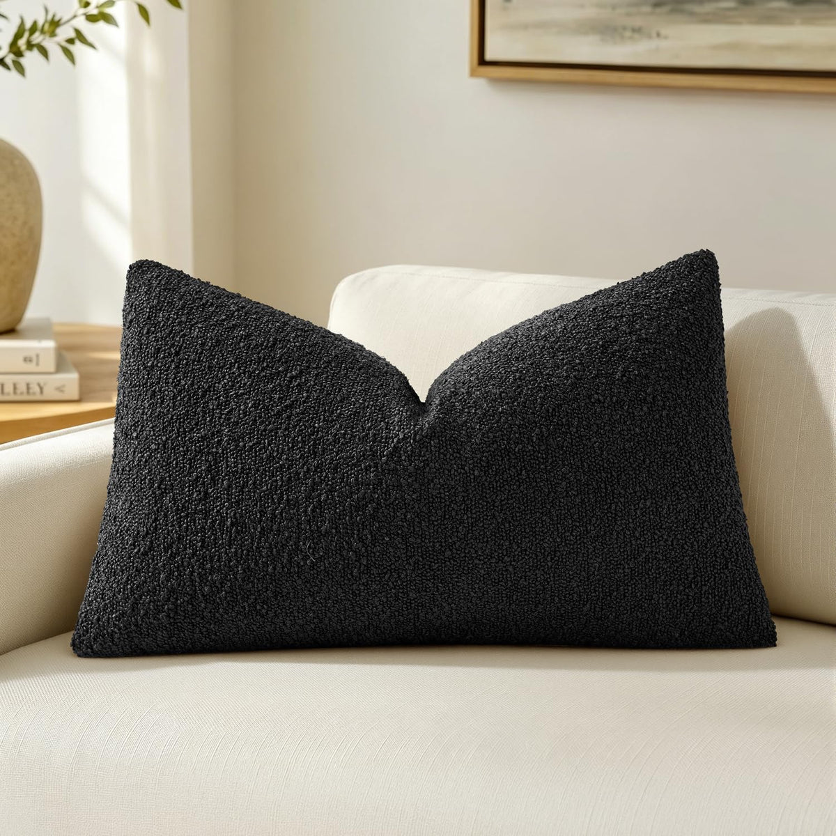 MIULEE Textured Boucle Lumbar Pillow Cover for Bed 12x20 Olive Green