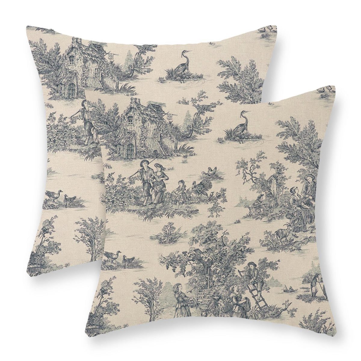 Chinoiserie Pillow Covers 18x18 Set of 2 Blue Green Bird Floral Throw Pillows Vintage Blue Flowers Decorations Outdoor Pillowcase Chinoiserie Decor Farmhouse Linen Cushion Case for Couch Home