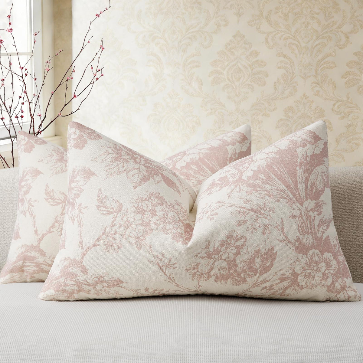 Buenohuas Farmhouse Decorative Pillow Covers 18x18 Set of 2, Vintage Botanical Floral Patterned Cushion Covers for Sofa Couch Chair Bed Living Room Home Decor Accents, Olive Green