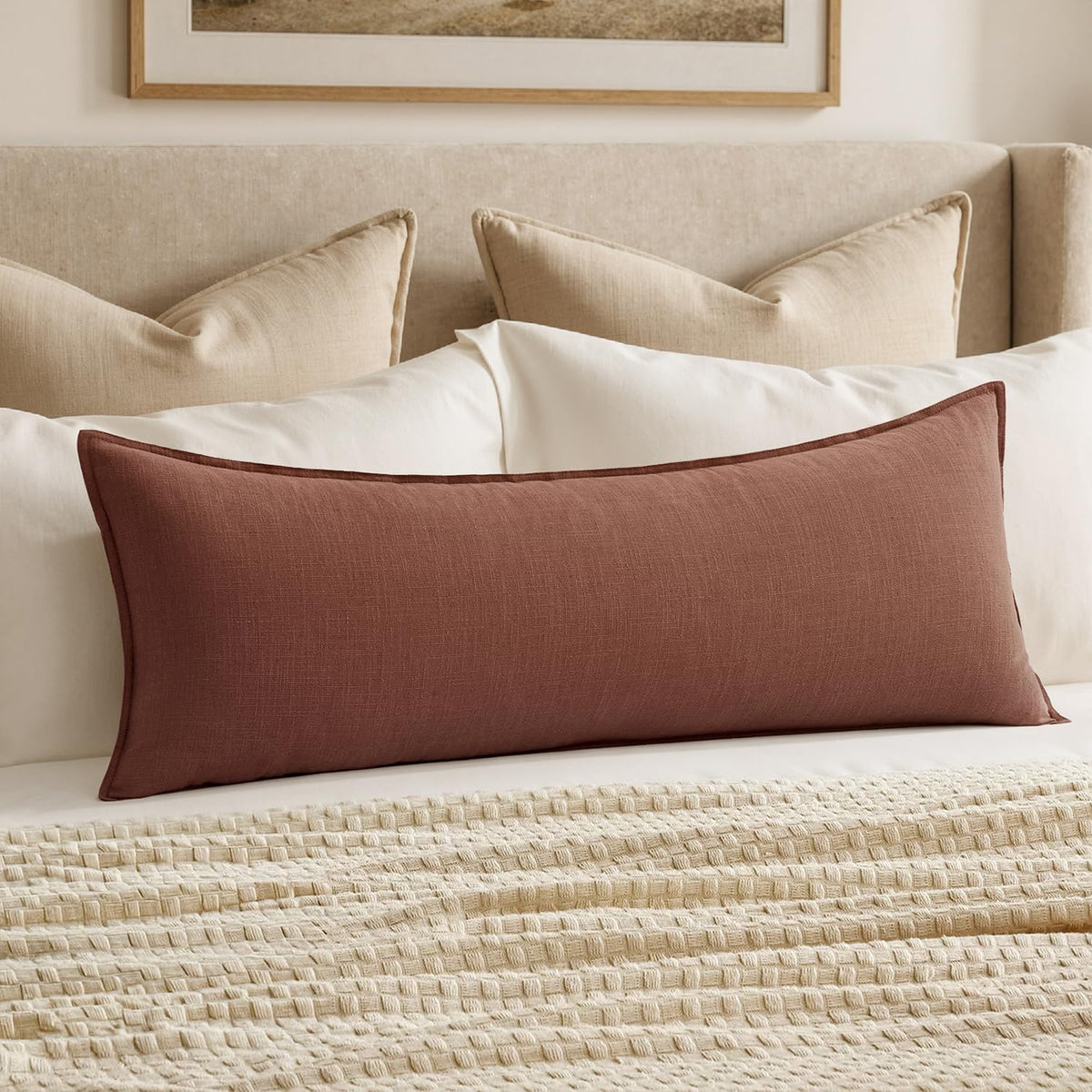 MIULEE Decorative Linen Lumbar Pillow Cover 14x36 Inch Dark Olive Green