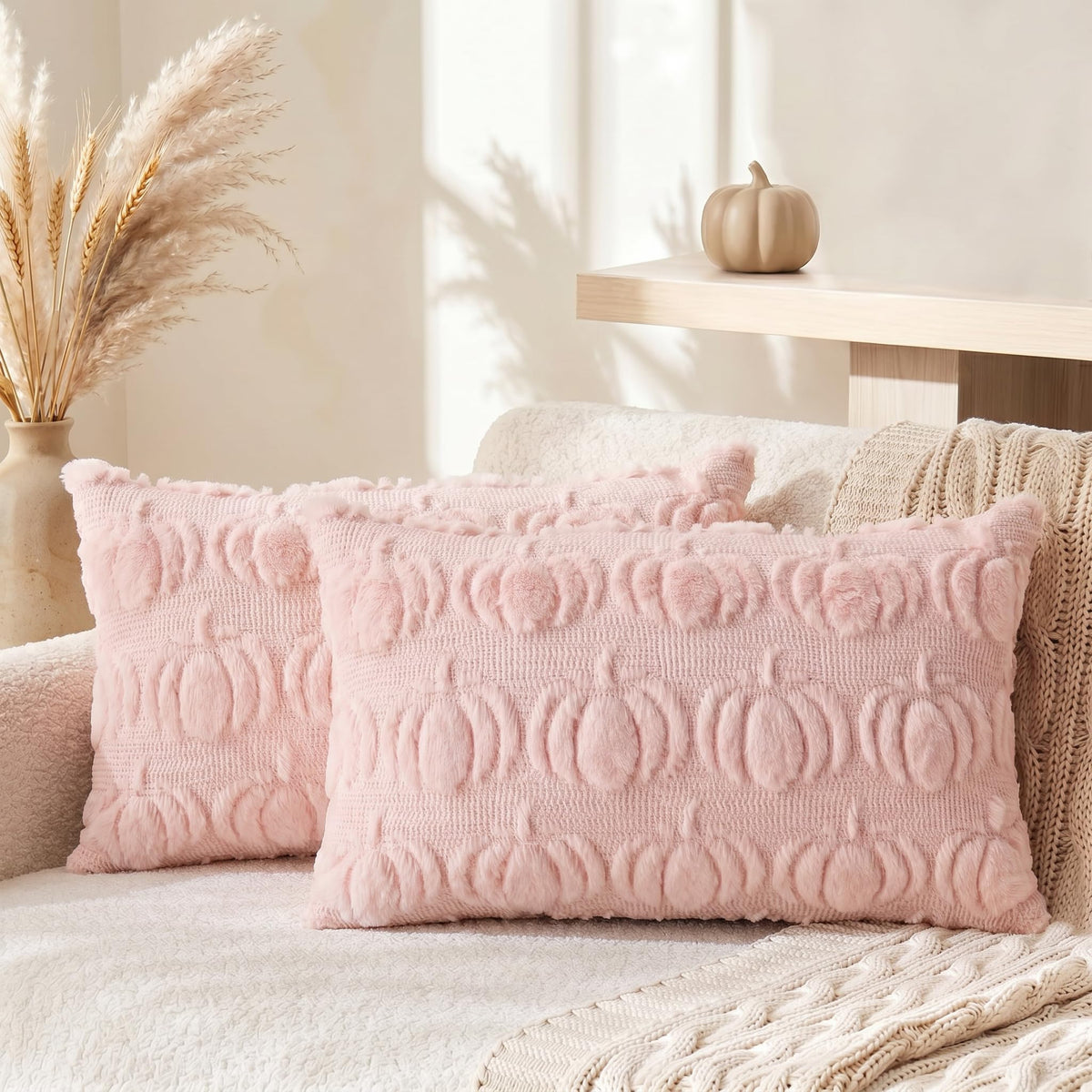 AVOIN colorlife Beige Fall Pumpkin Throw Pillow Covers 18x18 Inch