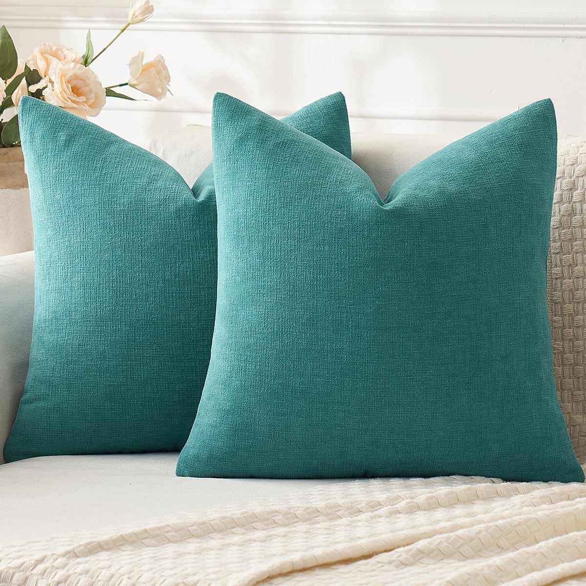 MIULEE Olive Green Chenille Couch Throw Pillow Covers, 18x18