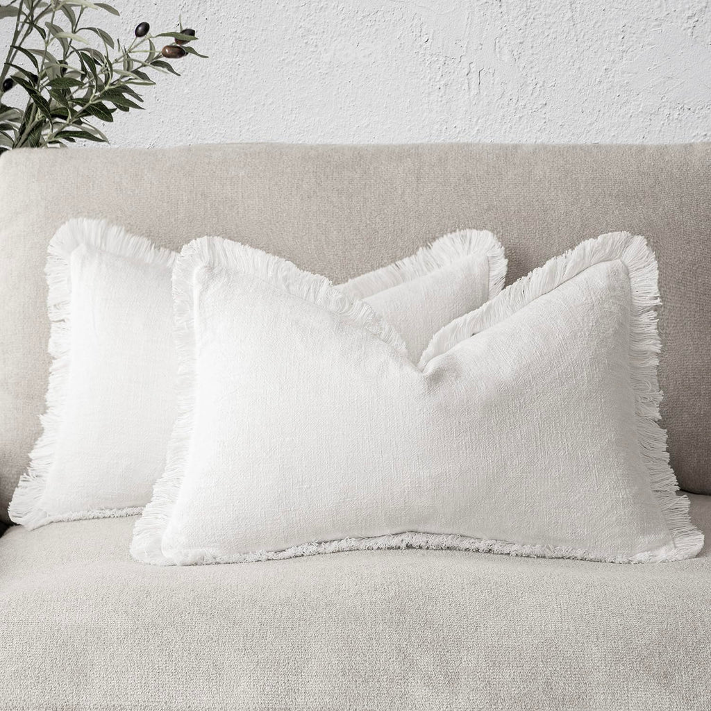 Foindtower Decorative Linen Fringe Throw Pillow Covers 18×18 Olive Green