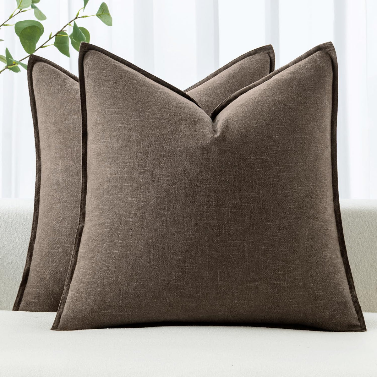 MIULEE Decorative Linen Euro Sham Pillow Covers 22x22 Inch Natural Beige
