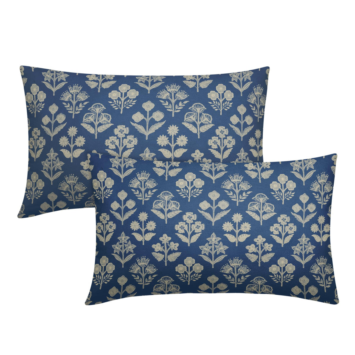 Blue Green Block Print Pillow Covers 18x18 Inch Set of 2, Vintage Floral Spring Decorative Throw Pillow Cases Boho Cushion Covers Rustic Decoration Gift Farmhouse Sofa Couch Bed Decor